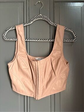 Blush Pink Leather Zip-Front Crop Tank Top